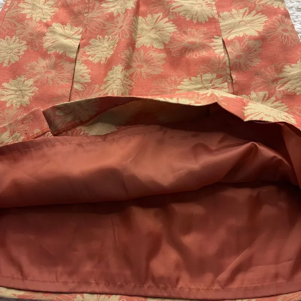 Evan Picone Cotton Pleated Skirt‎ Womens 12 Orange Gold Tiger Lily Flower Girly
